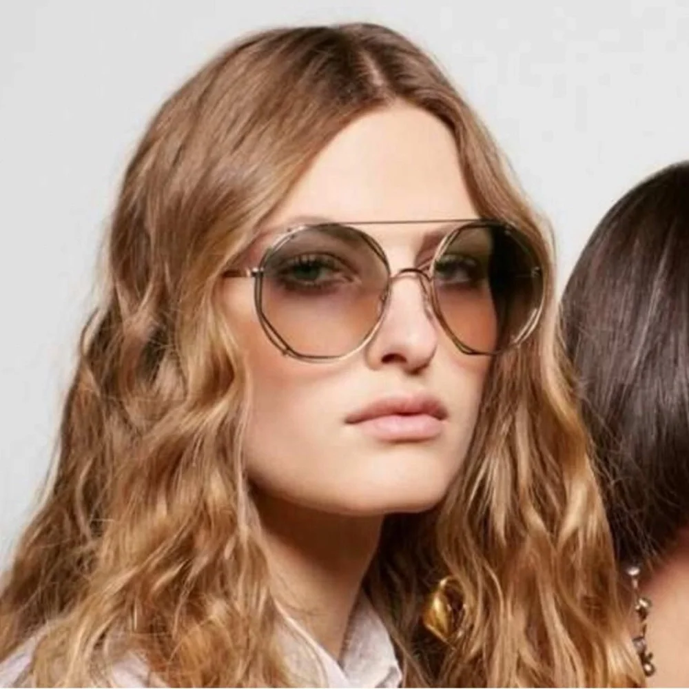 NWT Chloe | Demi Gold Brown “2-in-1” Round Oversized Sunglasses $505 57-20-145